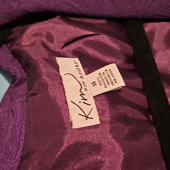 Elegant Kim Rogers plum purple jacquard open front jacket blazer, sz 14 - Picture 5 of 10
